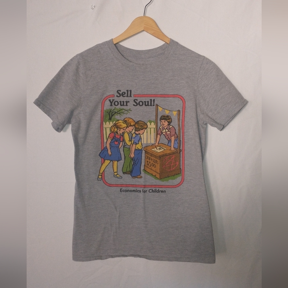 Black Matter Sell Your Soul Kitchy Graphic T Shirt Whimsical Size Small Hot Top